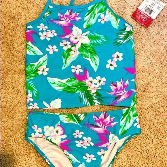 Kanu Surf Girls' Alania Beach Sport 2-pc UPF 50+ Banded Tankini Swimsuit - Picture 2 of 5